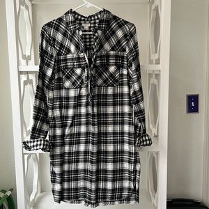 J Crew Plaid Check Flannel Black White Pockets Shirt Dress Black White Size S